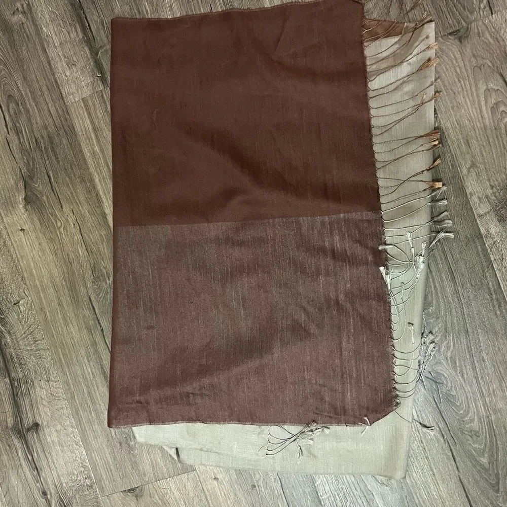 Books and Bygones 100% Silk. Made in Florence, Italy. Large Scarf / Shawl. Brown